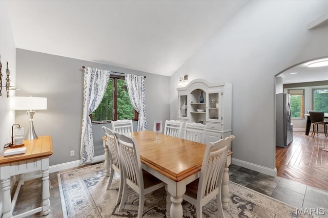 3536 Possum Ridge Dr, Imperial, MO 63052 - dining room featuring arched walkways, baseboards, and vaulted ceiling