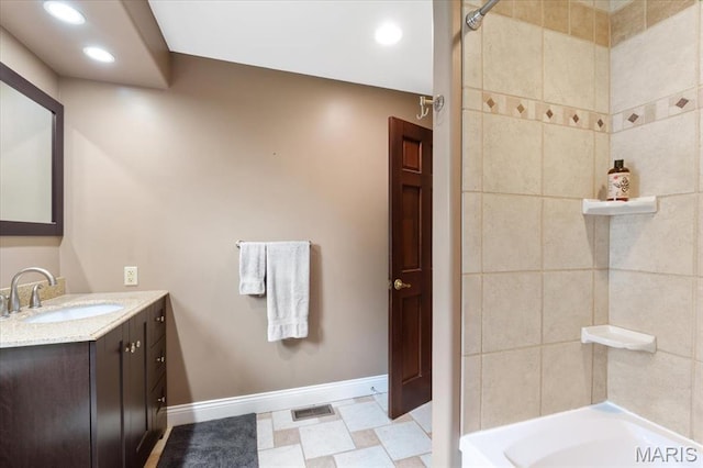 3536 Possum Ridge Dr, Imperial, MO 63052 - bathroom with vanity, baseboards, bathtub / shower combination, and recessed lighting