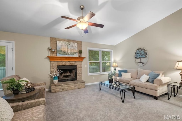 30 Citori Ct, Troy, MO 63379 - carpeted living room with a ceiling fan, a fireplace, and baseboards