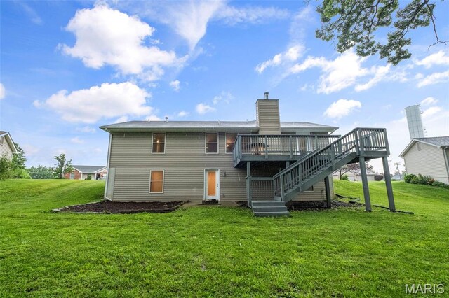 30 Citori Ct, Troy, MO 63379 - back of house featuring a deck, a yard, a chimney, and stairs
