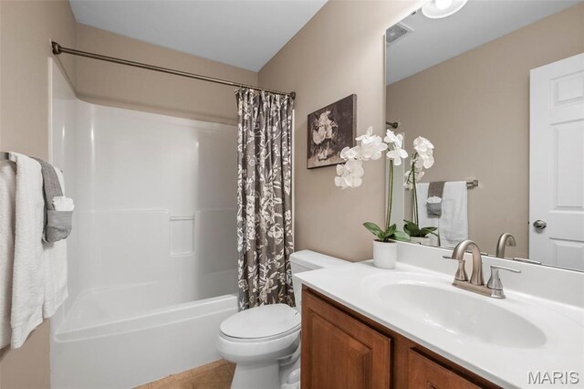 171 Majestic Lakes Blvd, Moscow Mills, MO 63362 - full bath with toilet, vanity, shower / bath combination with curtain, and tile patterned floors
