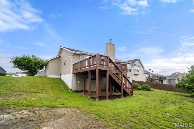 171 Majestic Lakes Blvd, Moscow Mills, MO 63362 - back of property featuring a deck, stairway, and a chimney