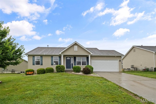 2231 Central Park Dr, Troy, MO 63379 - single story home with an attached garage, concrete driveway, a front yard, and roof with shingles