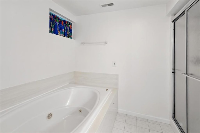 13105 Dartagnan Ct, Creve Coeur, MO 63141 - full bath featuring a shower stall, a whirlpool tub, tile patterned flooring, and baseboards