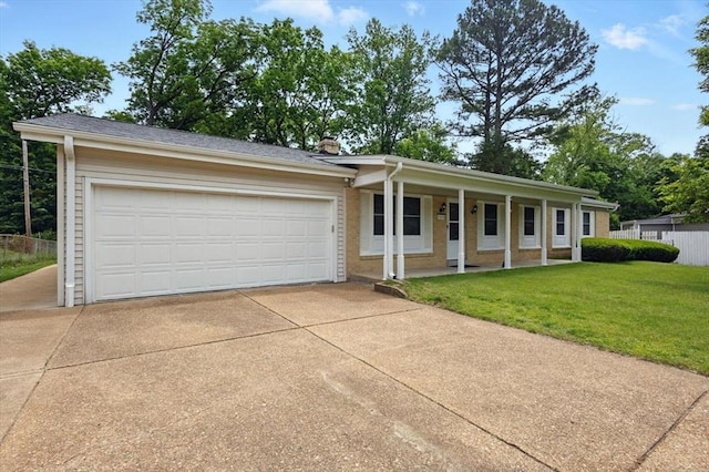 13105 Dartagnan Ct, Creve Coeur, MO 63141 - single story home with covered porch, concrete driveway, a garage, and a chimney