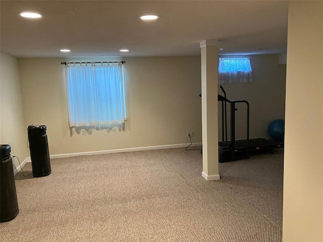 21734 Keyesport Rd, Carlyle, IL 62253 - exercise room with carpet flooring, recessed lighting, and baseboards