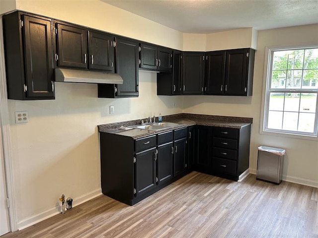 1910 E B St E, Belleville, IL 62221 - kitchen featuring a sink, light wood-type flooring, under cabinet range hood, and baseboards