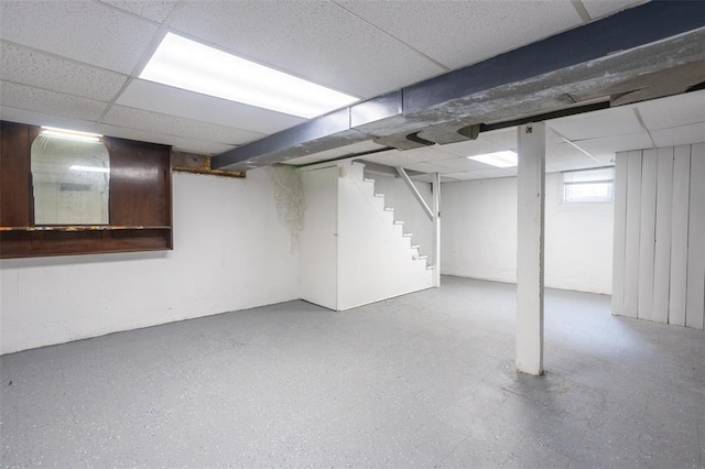 3210 Capehart Dr, Saint Louis, MO 63121 - basement with a drop ceiling and stairway