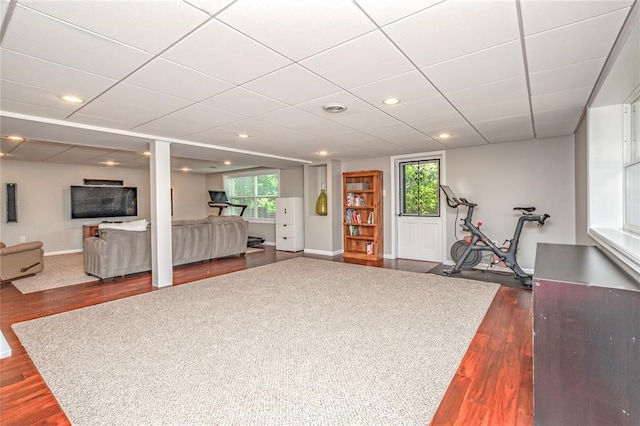 23 Vouga Ln, Frontenac, MO 63131 - workout area featuring dark wood-style floors, baseboards, and recessed lighting