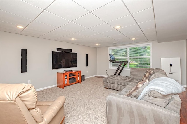 23 Vouga Ln, Frontenac, MO 63131 - carpeted living room featuring baseboards, a drop ceiling, and recessed lighting