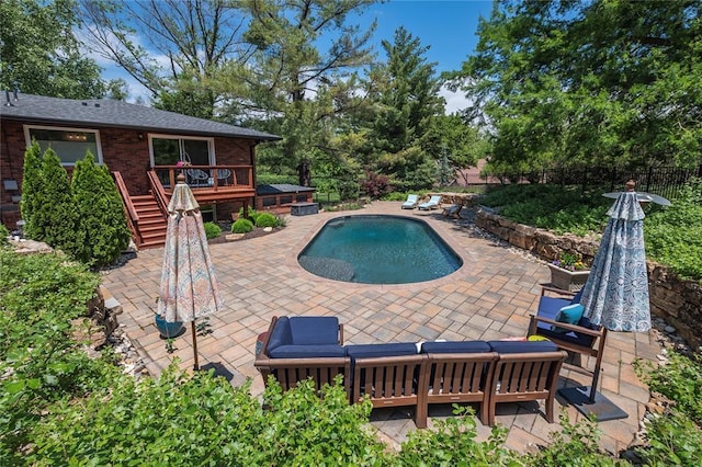 23 Vouga Ln, Frontenac, MO 63131 - view of swimming pool with a deck, stairway, and a patio
