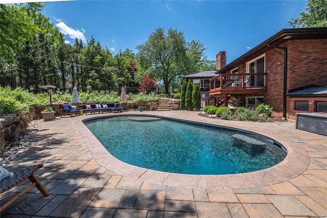 23 Vouga Ln, Frontenac, MO 63131 - outdoor pool with stairway, a patio area, and a deck
