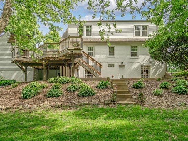 211 Country Club Ln, Belleville, IL 62223 - rear view of house with stairway, a deck, and a lawn