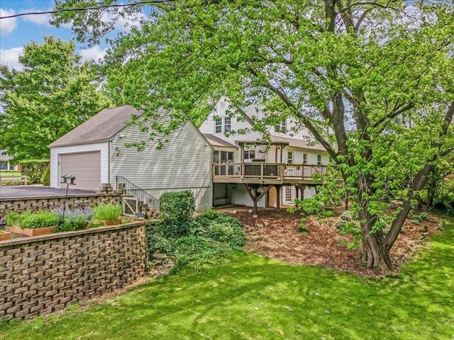 211 Country Club Ln, Belleville, IL 62223 - rear view of property with a deck, stairs, a yard, and driveway