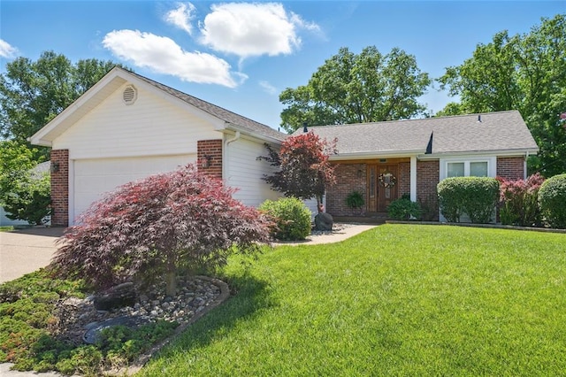 857 Westbrooke Meadows Ct, Ballwin, MO 63021 - ranch-style house featuring brick siding, an attached garage, a front lawn, and driveway