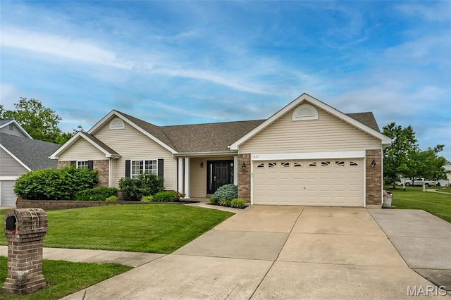 403 Autumn Farms Ct, Wentzville, MO 63385 - single story home featuring brick siding, a front yard, a garage, and driveway