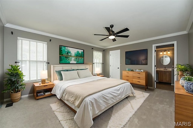 403 Autumn Farms Ct, Wentzville, MO 63385 - bedroom with ornamental molding, ensuite bathroom, and a ceiling fan