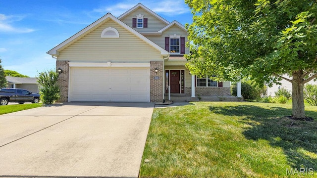 1101 Gulfstream Way, Mascoutah, IL 62258 - traditional-style house with brick siding, concrete driveway, a front lawn, and a garage