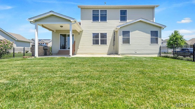 1101 Gulfstream Way, Mascoutah, IL 62258 - back of property featuring entry steps, a fenced backyard, and a patio