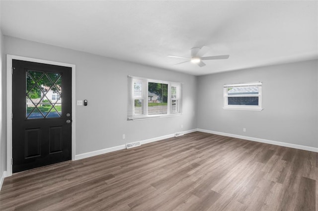 418 Williams St, Pacific, MO 63069 - entrance foyer with healthy amount of natural light, ceiling fan, and wood finished floors