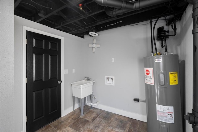 418 Williams St, Pacific, MO 63069 - laundry room featuring electric water heater and baseboards