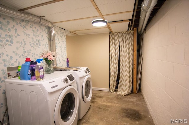 108 Tomlinson St, East Alton, IL 62024 - washroom with separate washer and dryer and concrete block wall