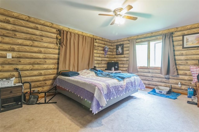 2629 Seminole Rd, Cuba, MO 65453 - carpeted bedroom featuring log walls and ceiling fan