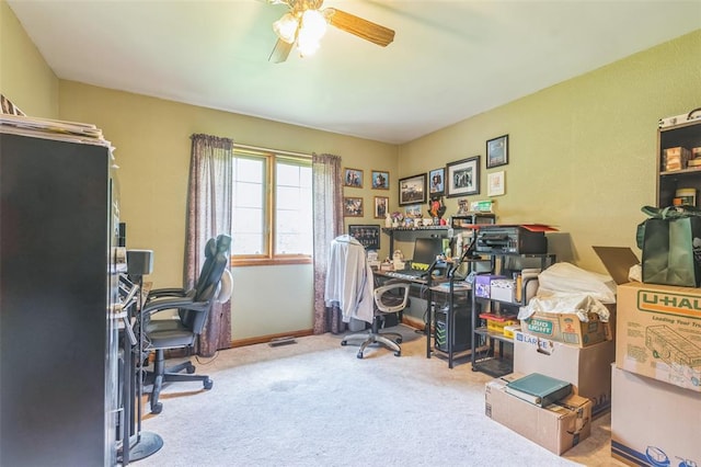 2629 Seminole Rd, Cuba, MO 65453 - home office featuring a ceiling fan and carpet floors