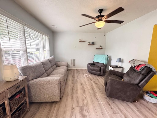 711 N Lindell St, Vandalia, MO 63382 - living room featuring light wood finished floors, ceiling fan, and baseboards