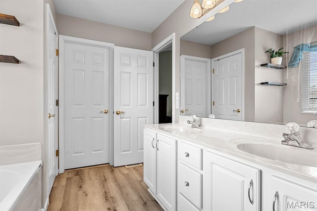 2711 Cascade Lake Dr, Shiloh, IL 62221 - bathroom featuring double vanity, a tub to relax in, and wood finished floors