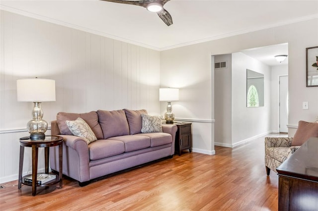 330 Mont Divier Dr, Bonne Terre, MO 63628 - living room with light wood-style floors, crown molding, a ceiling fan, and baseboards
