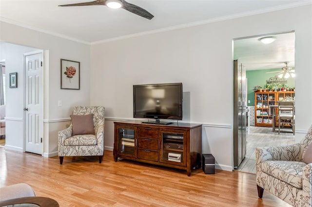 330 Mont Divier Dr, Bonne Terre, MO 63628 - living room with ceiling fan, light wood-style floors, crown molding, and baseboards