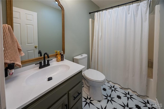 781 N W Ln, Jackson, MO 63755 - bathroom featuring toilet, vanity, tile patterned floors, and shower / bathtub combination with curtain