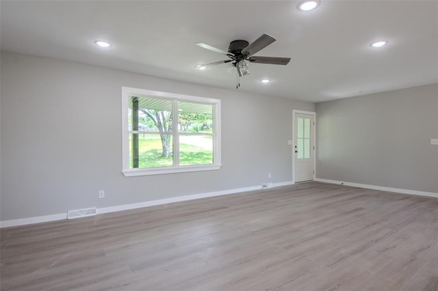 405 Julie Ln, Holts Summit, MO 65043 - spare room featuring recessed lighting, ceiling fan, baseboards, and light wood-type flooring
