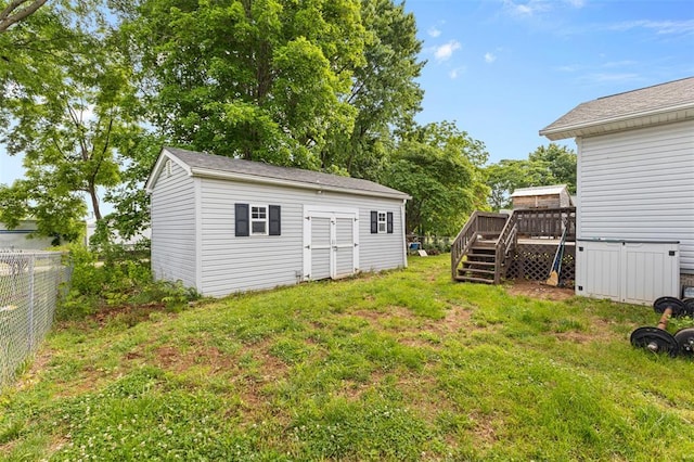 114 Edwards Ln, Park Hills, MO 63601 - view of yard featuring a wooden deck, an outbuilding, and stairway
