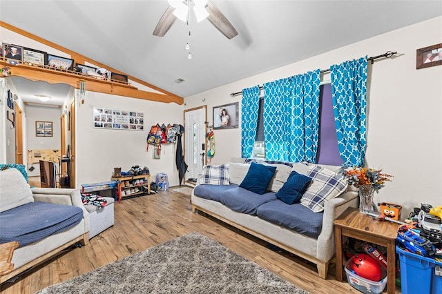 114 Edwards Ln, Park Hills, MO 63601 - living room with lofted ceiling, wood finished floors, and ceiling fan