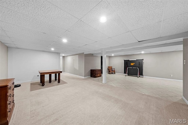 2917 Royal Gorge Ct, Oakville Township, MO 63129 - finished below grade area featuring baseboards, carpet, recessed lighting, a drop ceiling, and tile patterned flooring