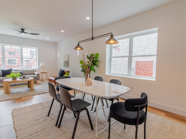6343 Tholozan, Saint Louis, MO 63109 - dining room featuring a ceiling fan, light wood-type flooring, recessed lighting, and baseboards