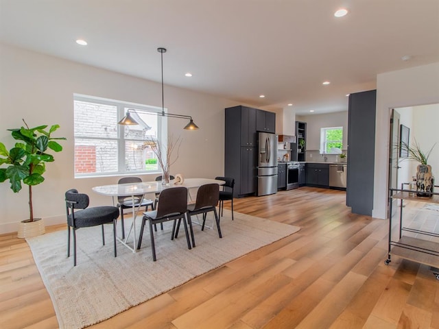 6343 Tholozan, Saint Louis, MO 63109 - dining space with light wood-style flooring, recessed lighting, and baseboards