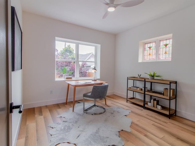 6343 Tholozan, Saint Louis, MO 63109 - office featuring a ceiling fan, light wood-style flooring, and baseboards