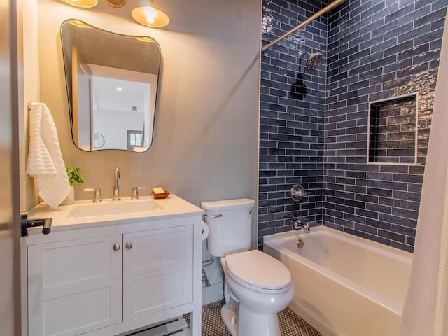 6343 Tholozan, Saint Louis, MO 63109 - bathroom with toilet, vanity, shower / bath combo, and tile patterned floors