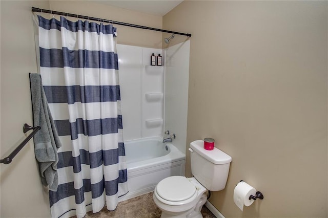 155 Roberts St, Jerseyville, IL 62052 - bathroom with toilet, shower / bathtub combination with curtain, and baseboards