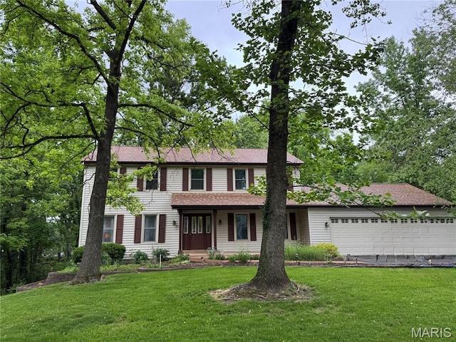 1461 Oak Bluff Ln, Kirkwood, MO 63122 - view of front of house with a garage, a front lawn, and roof with shingles