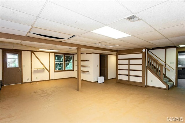 1461 Oak Bluff Ln, Kirkwood, MO 63122 - below grade area featuring a drop ceiling and stairs