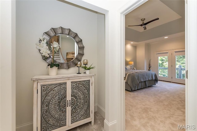 111 N Mosley Rd, Saint Louis, MO 63141 - bedroom featuring carpet, access to outside, french doors, and recessed lighting