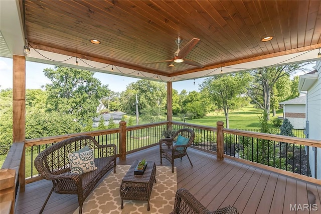 111 N Mosley Rd, Saint Louis, MO 63141 - deck with outdoor lounge area and ceiling fan