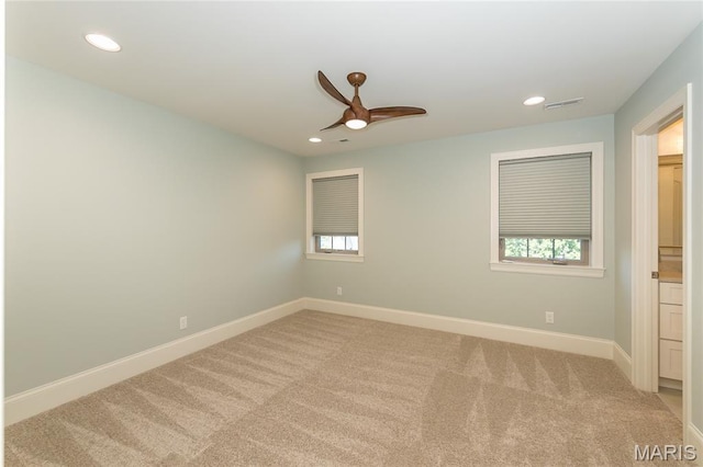 111 N Mosley Rd, Saint Louis, MO 63141 - empty room with a ceiling fan, carpet flooring, and recessed lighting