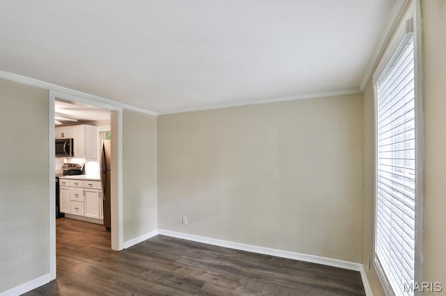 542 Meramec Station Rd Unit C, Valley Park, MO 63088 - empty room with dark wood finished floors, baseboards, ornamental molding, and ceiling fan