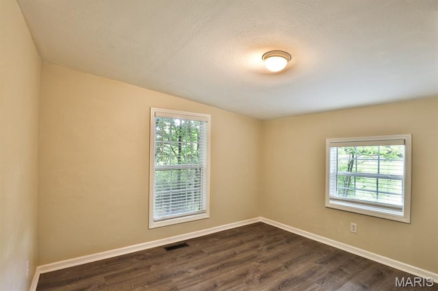 542 Meramec Station Rd Unit C, Valley Park, MO 63088 - unfurnished room with vaulted ceiling, healthy amount of natural light, dark wood-type flooring, baseboards, and a textured ceiling