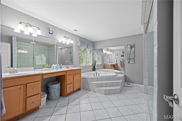 1171 Red Hawk Ridge Ln, Ofallon, IL 62269 - full bathroom with tile patterned floors, a bath, double vanity, and a tile shower